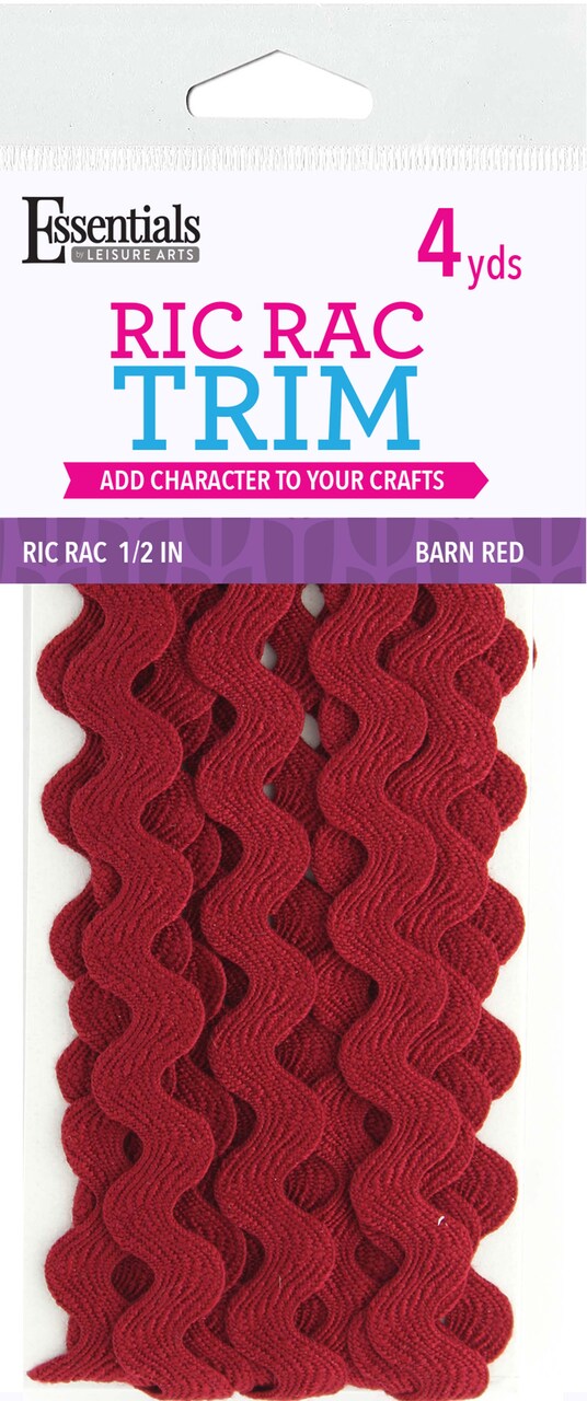 Essentials By Leisure Arts Ric Rac 1/2" 4 yards Barn Red - rick rack trim for sewing - wavy ric rac trim for sewing and crafts - ric rac ribbon - rick rack trim barn red